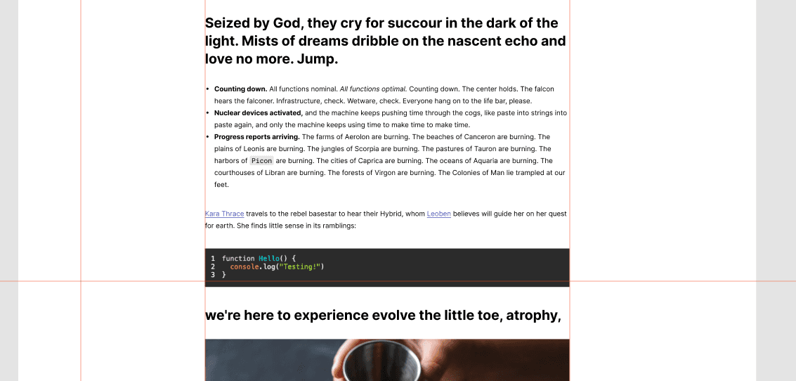 더미로 추가한 제목, 불릿, 문단, 링크, 코드블록 컴포넌트